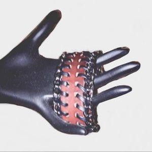 brown & black leather with chain bracelet